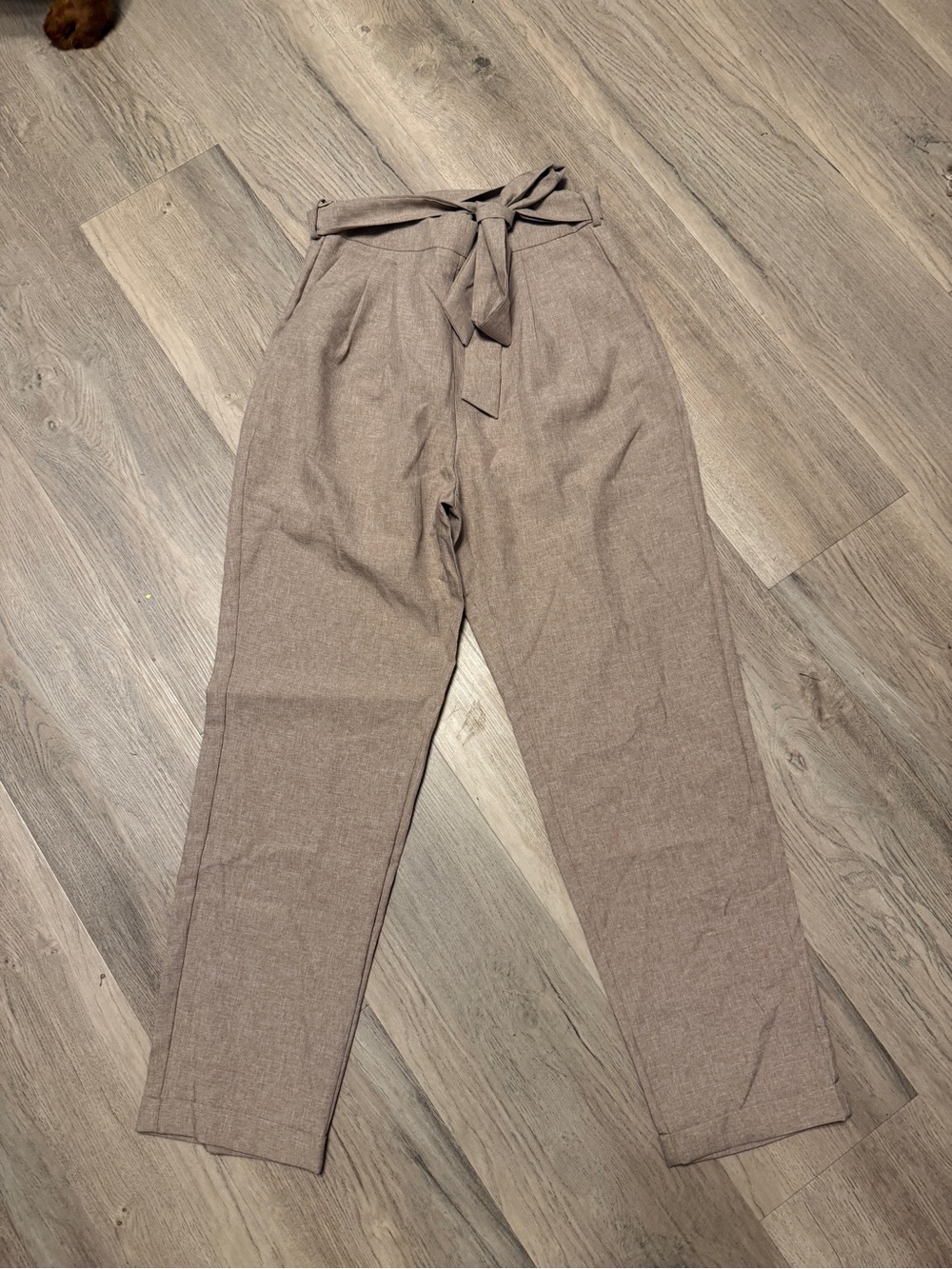 High-Waist Paperbag Tie-Waist Pants - Taupe